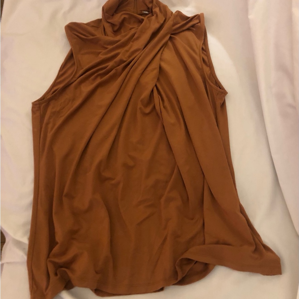 Elie Tahari Sleeveless Draped Mock Neck Top - Rust Size XL NWT